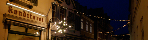 Historische Fassade des Café Held (vormals Hudemann)